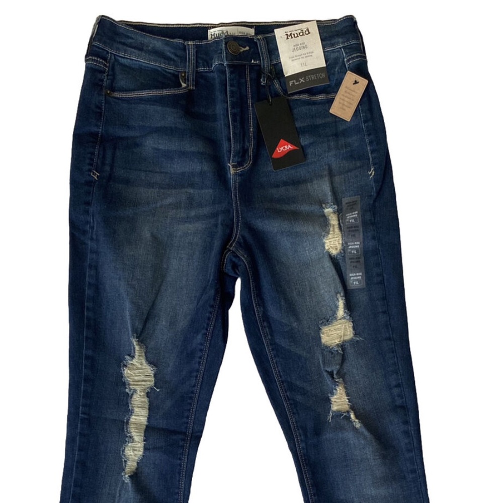 Mudd FLX Stretch High-Rise Distressed Jegging - Dark Blue - 11L